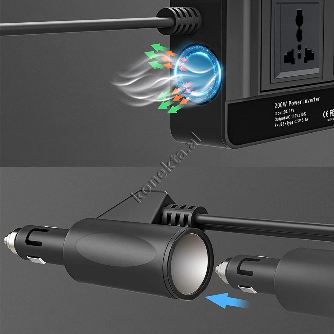 Konvertues Energjie 200W XO Me 3 Porta Karikimi dhe 2 Priza