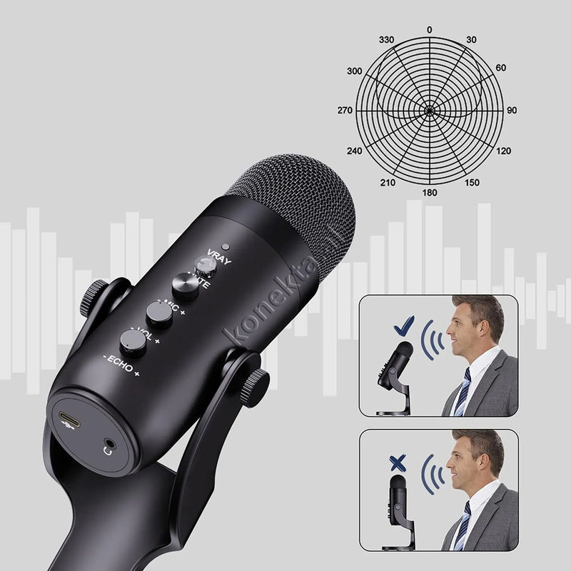 Mikrofon Profesional me Kokë Kapacitive me Drejtim Hypercardioid dhe Amplifikues të Integruar për Regjistrim Profesional të Zërit