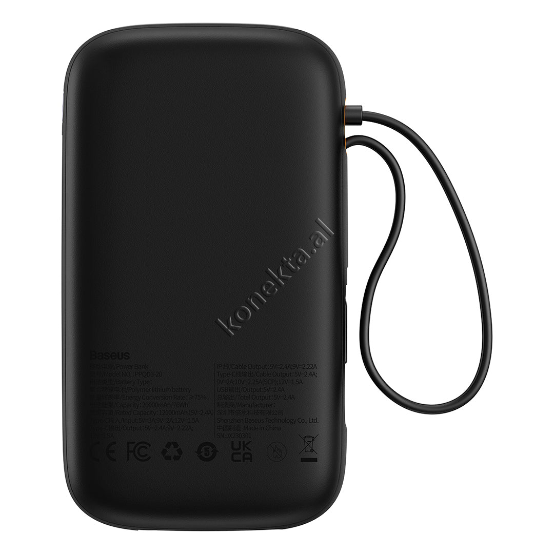 Bateri E Jashtme 20000mah Me 2 Porta Karikimi Dhe Kabllo Lightning & Type-C Te Integruar