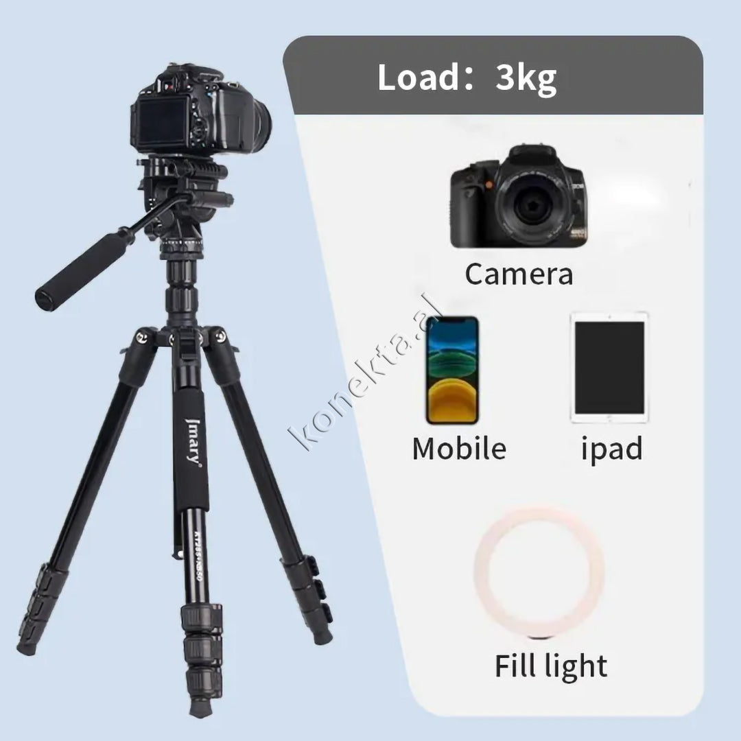 Trekëmbesh (Tripod) Profesional me Kokë Hidraulike i Çmontueshëm si Monopod dhe Gjatësi e Kënd Të Gradueshëm për Kamera, Telefon, Tablet ,GoPro, SLR,  Etj.