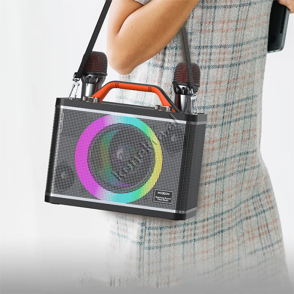 Boks Me Bluetooth 30W Moxom Me Super Bass + Dy Mikrofona Per Karaoke/Fjalime etj