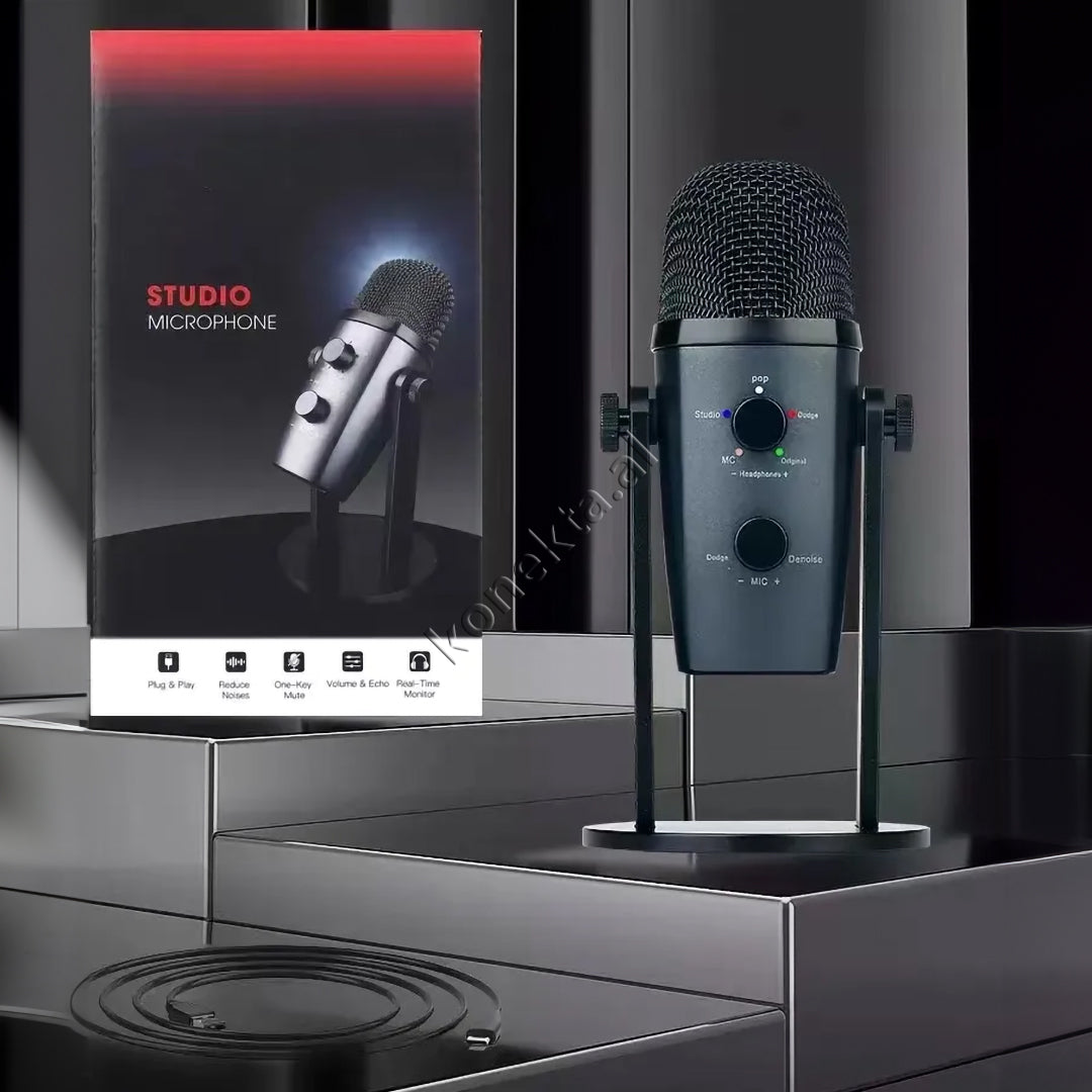 Mikrofon Profesional Cardioid Me Reduktin Inteligjent të Zhurmave Për Regjistrim të Pastër të Zërit në Telefon/Tablet/ Laptop/Kompjuter