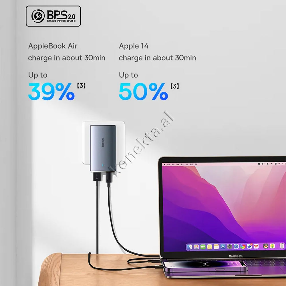 Karikues Ultra i Hollë 65W Baseus Me 1 Porta Type-C Dhe 1 Porte USB