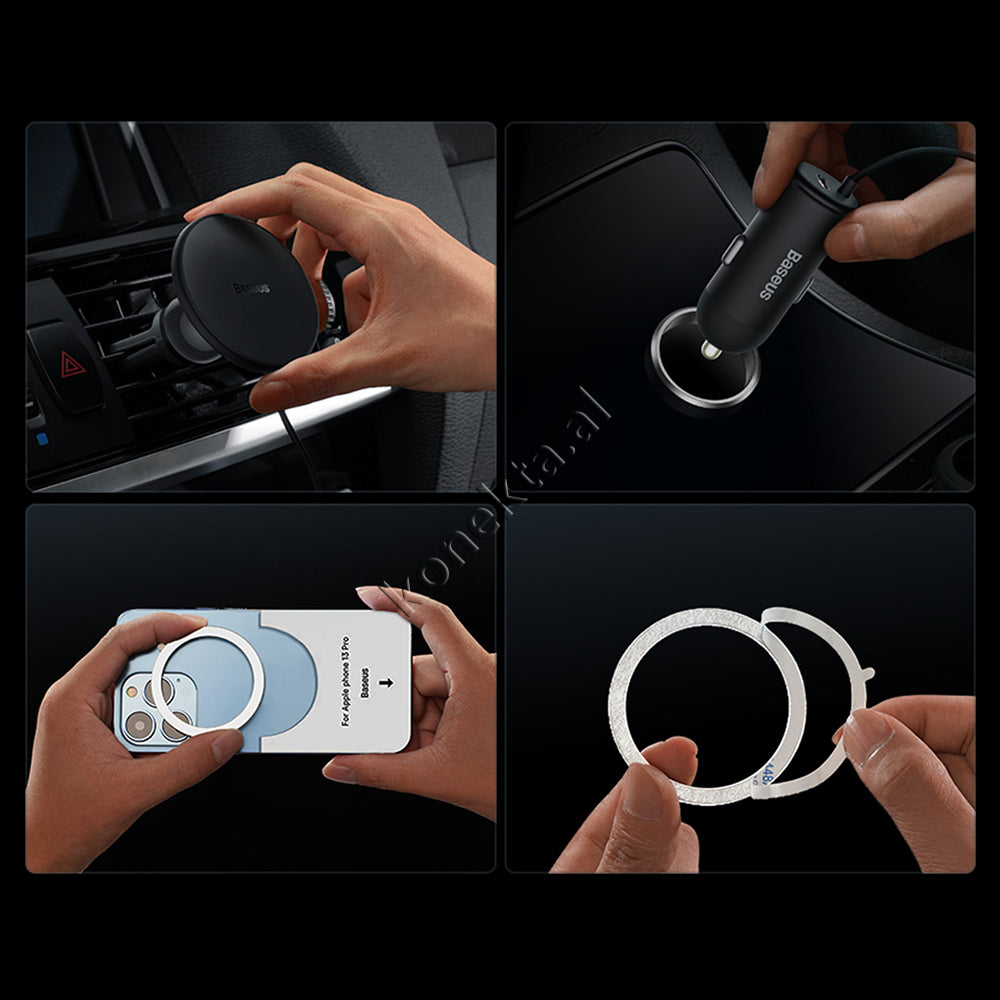 Mbajtese Celuari Per Makine Baseus Me Karikim Wireless Dhe Porte USB