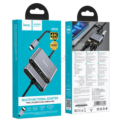 Adaptor Type-C Ne HDMI + VGA Me USB3.0 dhe PD Type-C 100W per Telefon/Tablet/Laptop