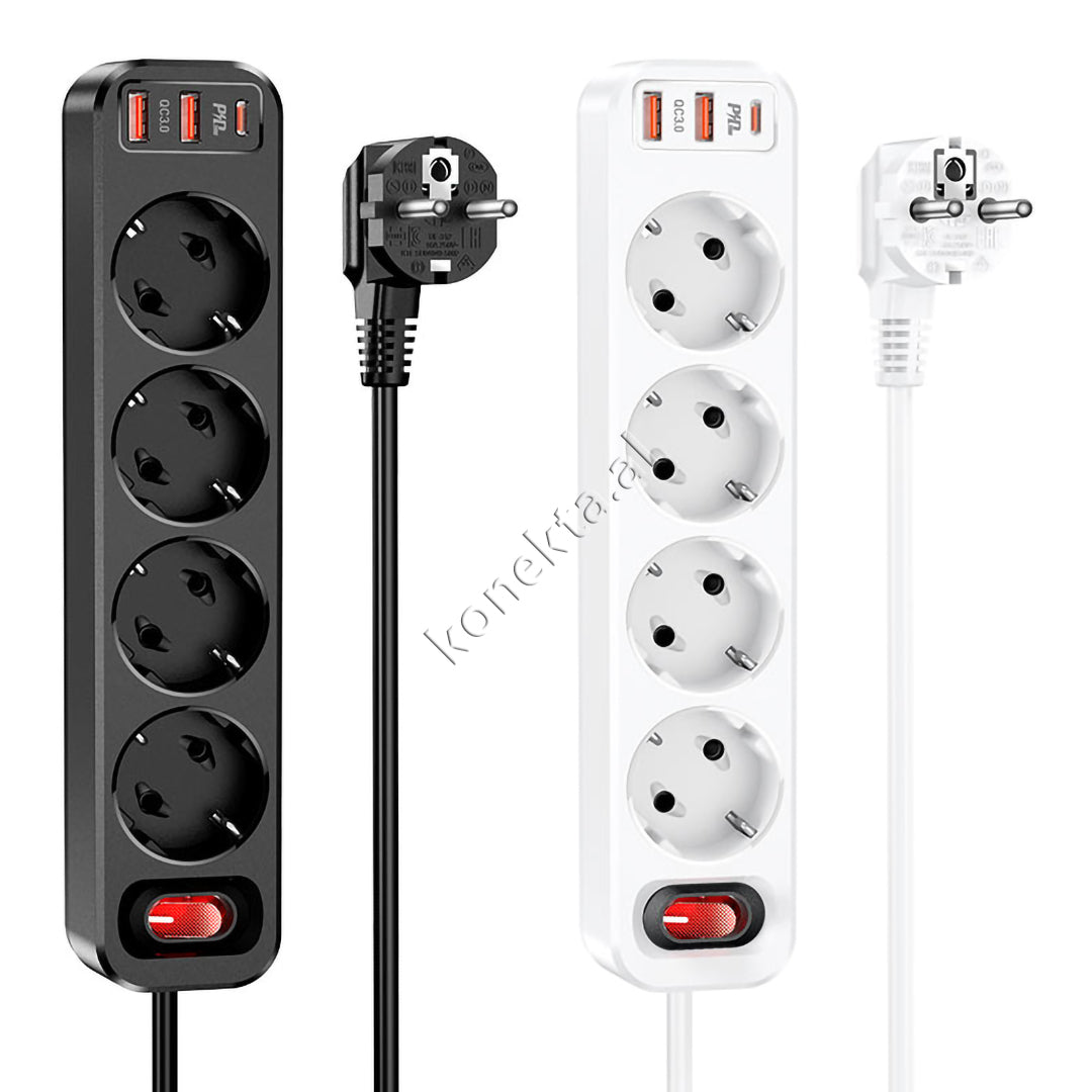 Multiprize 4 Vendeshe 4000W Me 3 Porta USB Dhe Type-C