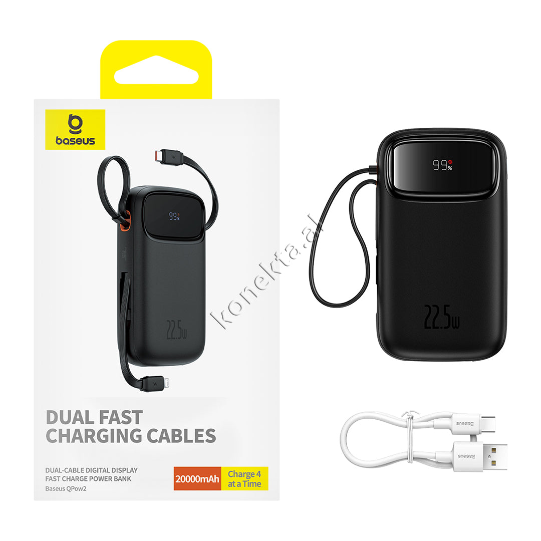 Bateri E Jashtme 20000mah Me 2 Porta Karikimi Dhe Kabllo Lightning & Type-C Te Integruar
