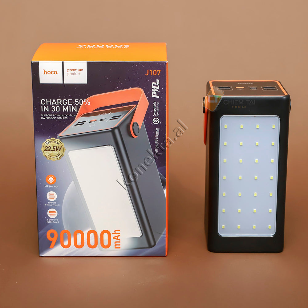 Bateri E Jashtme Hoco 90000mah Me Drite të Fuqishme LED, Shumë Porta Dhe Karikim Te Shpejte 22.5W