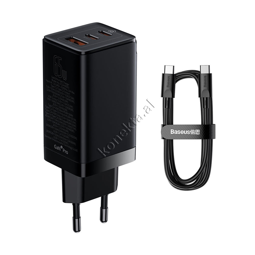 Adaptor Karikimi 65W Baseus Me 2 Porta Type-C Dhe 1 Porte USB