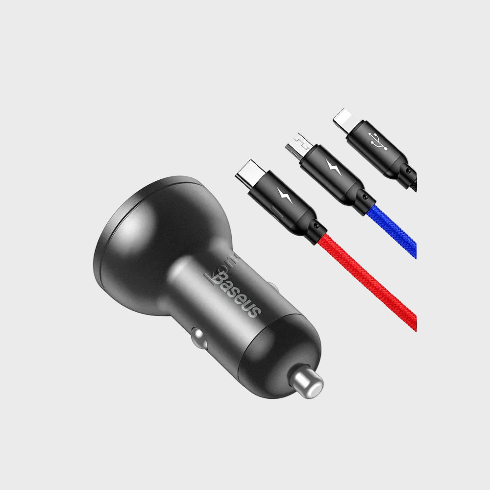 Set Karikimi Baseus: Adaptor Karikimi Me Dy Porta Per Makine + Kabell 3 ne 1