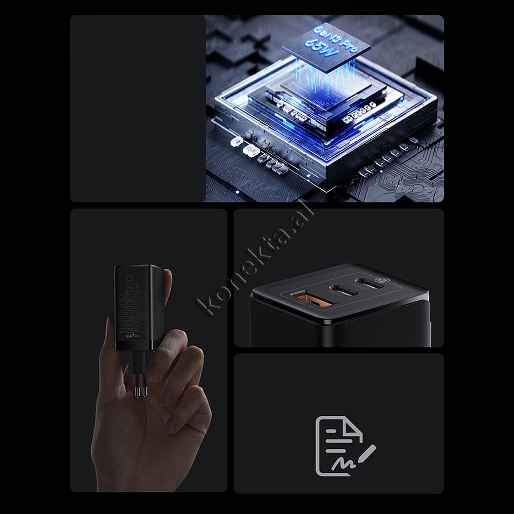 Adaptor Karikimi 65W Baseus Me 2 Porta Type-C Dhe 1 Porte USB