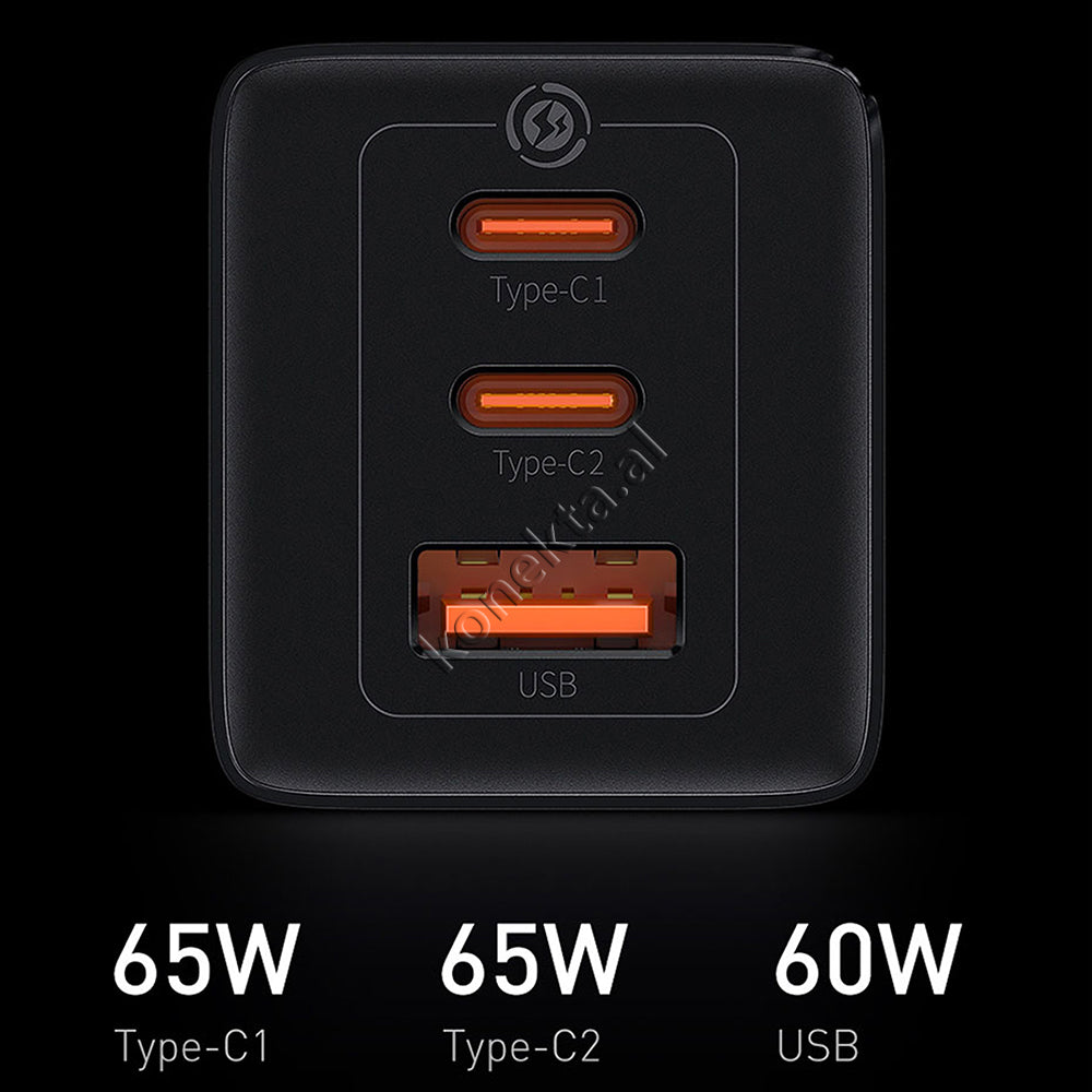 Adaptor Karikimi 65W Baseus Me 2 Porta Type-C Dhe 1 Porte USB