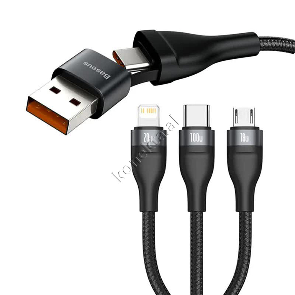 USB Kabell 2 Ne 3 Baseus 100W USB - Type-C Ne Lightning, Micro, Type-C 1.2m
